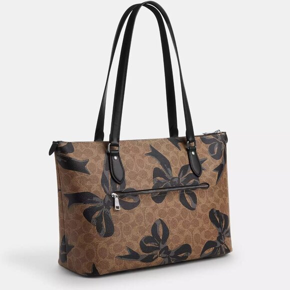 🎁 Coach Gallery Tote Bag In Signature Canvas With Bow Print Brown/Black - Picture 2 of 9